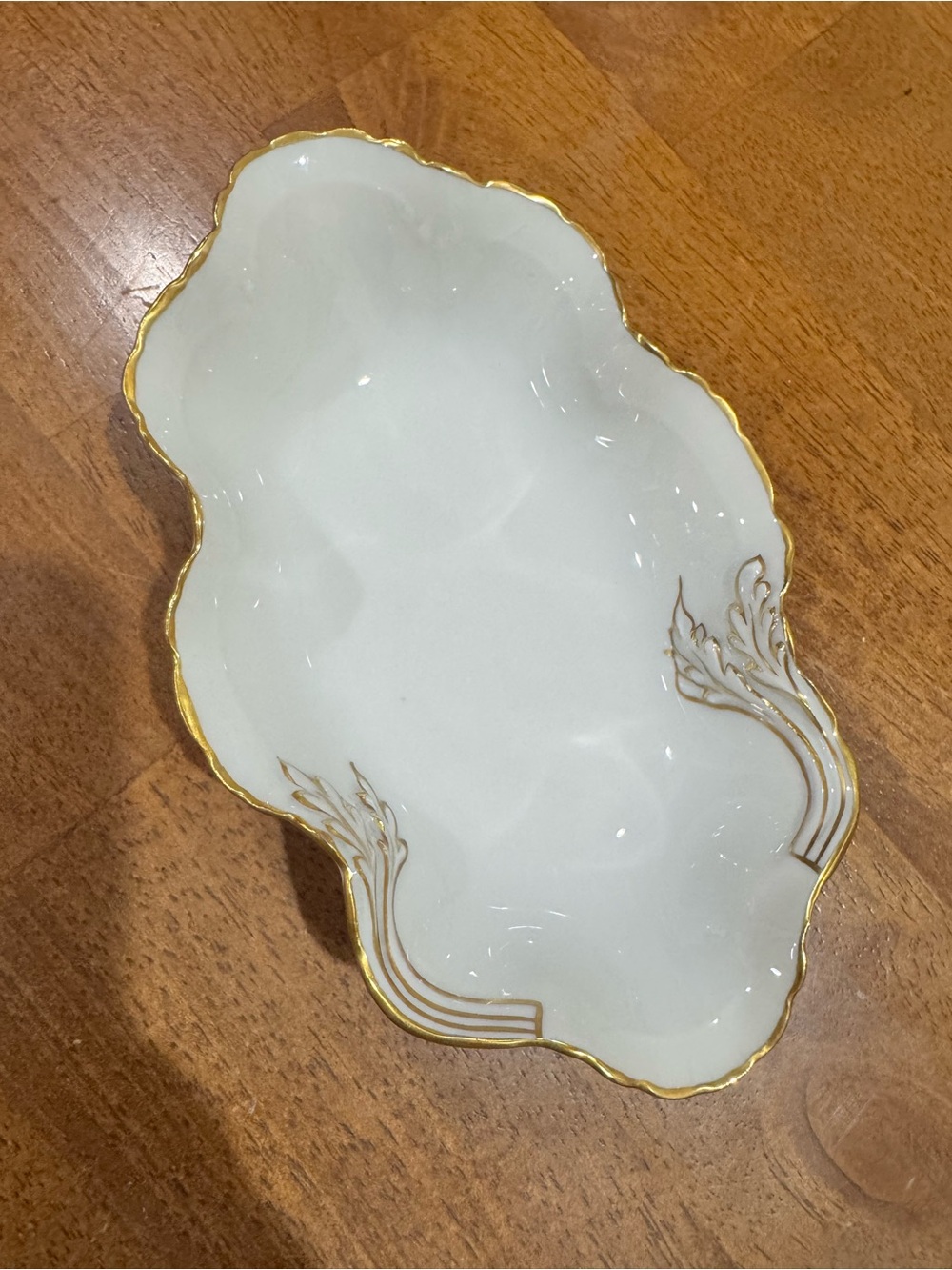 Vintage Chamart Limoges France Gold Scalloped Leaf Porcelain Trinket Relish Dish